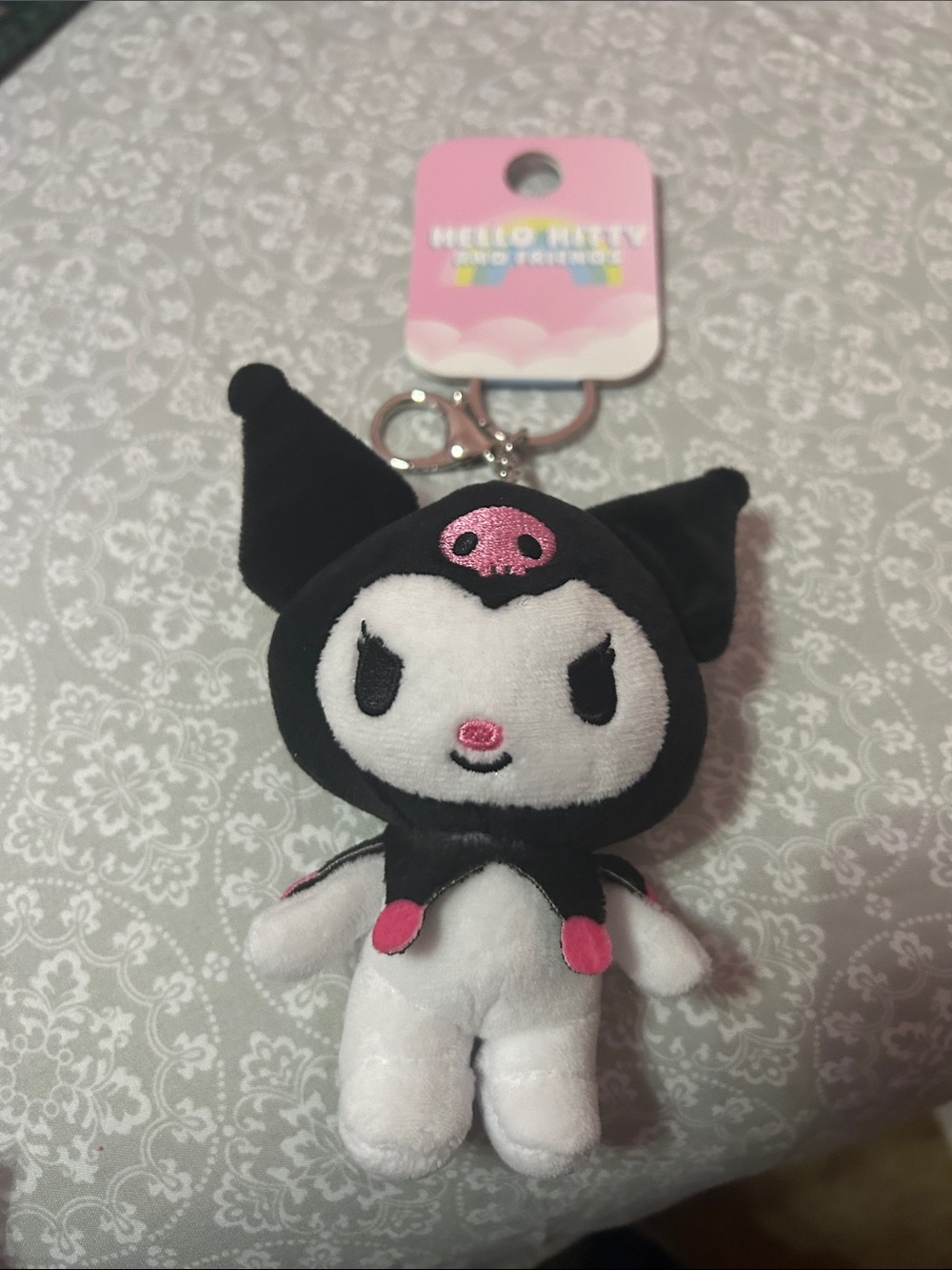 Hello Kitty Kuromi Plush Keychain - Black, White & Pink